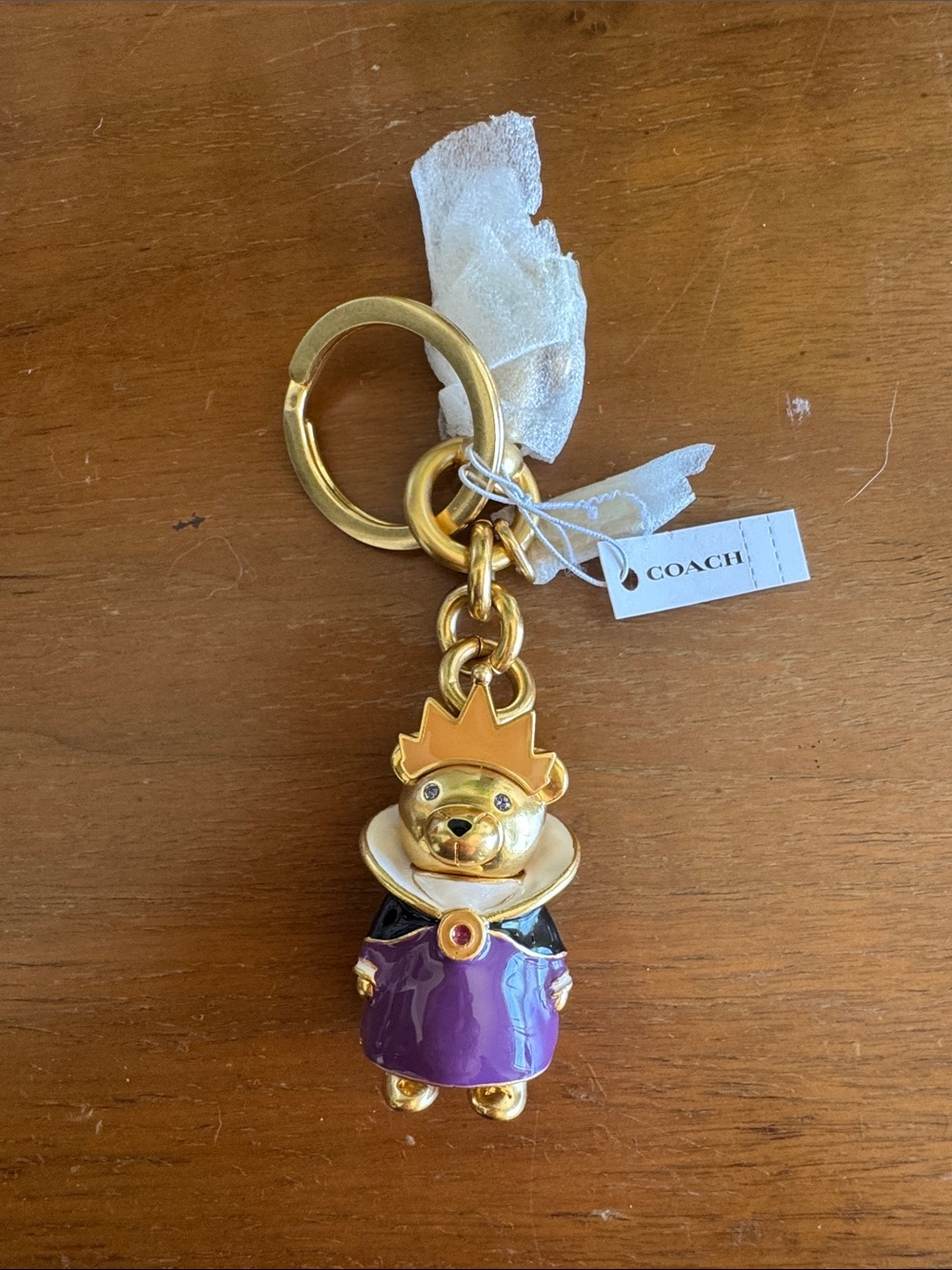 COACH x Disney Evil Queen Gold-tone Bear Keychain with Purple and Orange Enamel